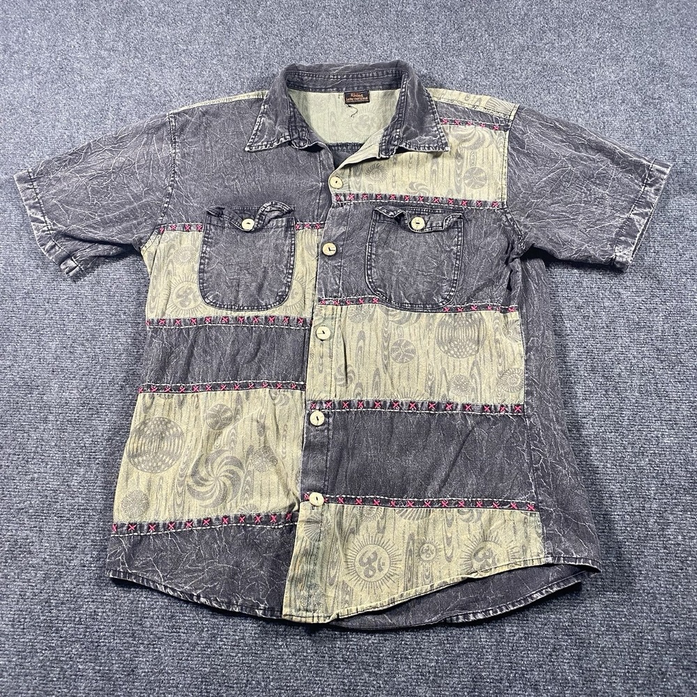 Rising International Mens XL Patchwork Hand Stitched Button Shirt Aztec Pattern